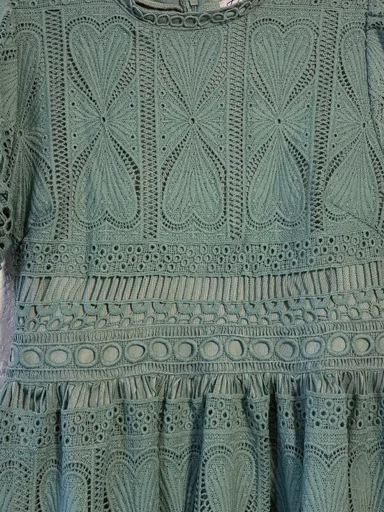 Sage Green Eyelet Lace Modest Maxi Dress - Picture 4 of 13